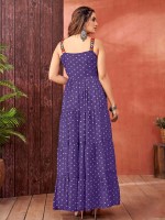 Blue Blooming Faux Georgette Readymade Gown